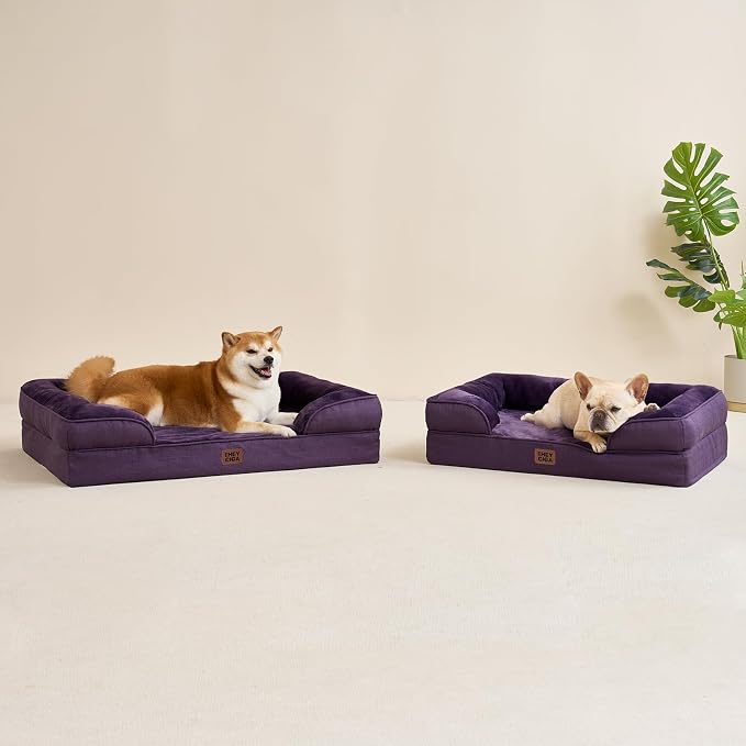 EHEYCIGA Orthopedic Dog Beds Large Sized Dog, Waterproof Washable Pet Bed | Non-Slip Bottom and Egg-Crate Memory Foam XL Dog Couch Bed with Washable Removable Cover, Purple, 41Inch