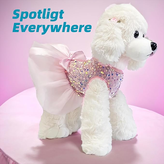 Dog Princess Formal Dress for Small Dogs Girl,Sparkling Sequins Sweet Pet Clothes Wedding Birthday Party Puppy Dresses,Cat Apparel Accessories Costumes Outfit Skirt Pink (Pink, Small)