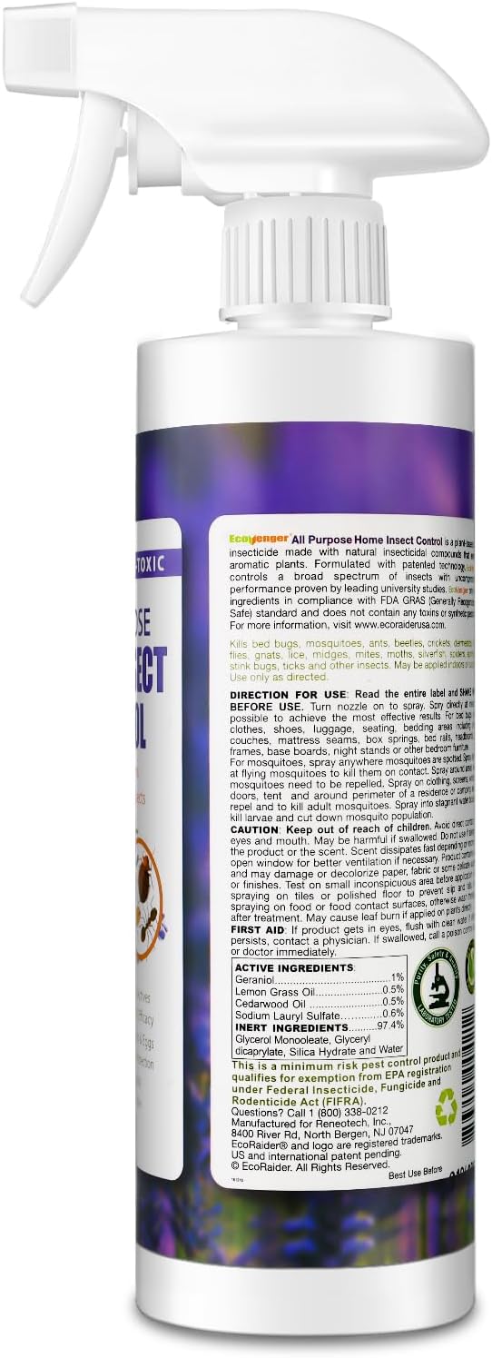 EcoVenger by EcoRaider All Purpose Insect Control 16 oz, Fleas, Fruit Flies, Gnats, Moths, Roaches, Spiders, Fast Kill, Lasting Prevention, Kill Eggs, Plant Extract Based & Non-Toxic, Child & Pet Safe