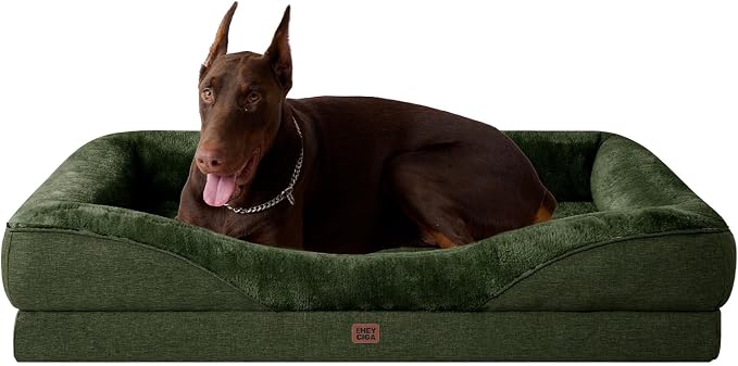 EHEYCIGA Orthopedic XL Dog Bed for Large Dog, Memory Foam Dog Couch, Dark Green