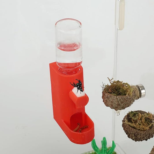 Small Animal Water Feeder, Magnetic Hanging Feeder & Hidden Cave - Accessories for Jumping Spiders, Wolf Spiders, Mantises, Arboreal Animals & Other Small Creatures - 5ML Capacity (Red)