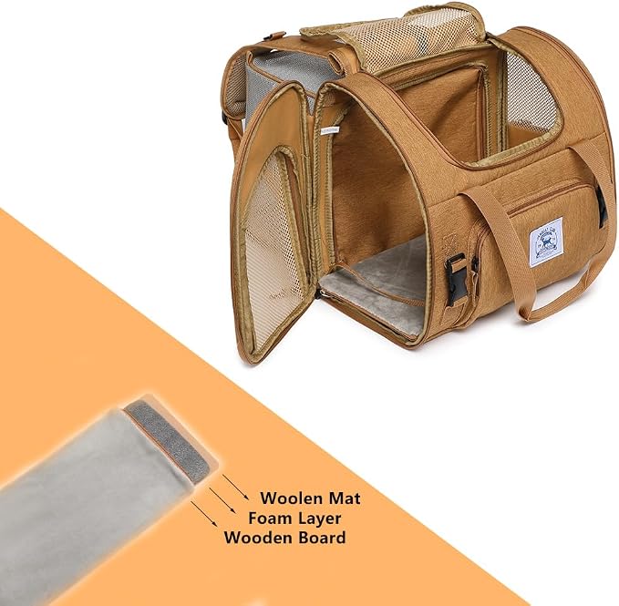 Pet Backpack Carrier for Small Dogs Medium,Large Cats, Puppies,Breathable and Collapsible Design, Portable Travel Bag for Bearded Dragon,Rabbit Cage (Brown +Two-Shoulder, Large)