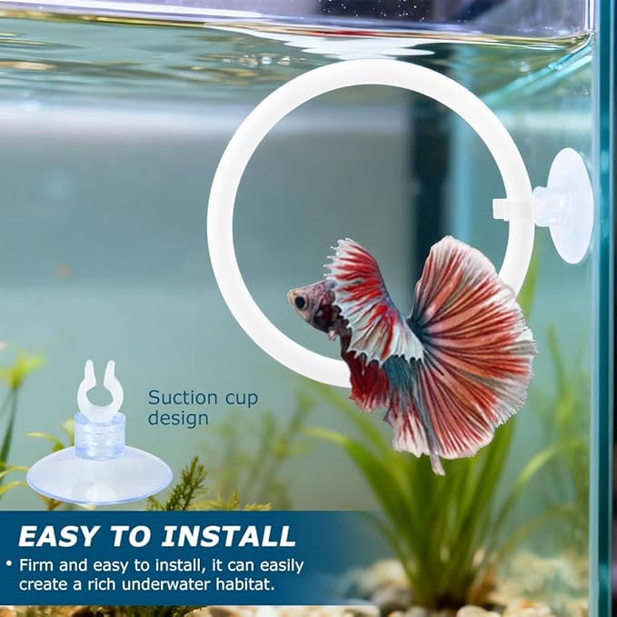 2pcs Bettas Fish Enrichment Toys Ring with Mirror & 2 Bio Filter Balls Betas Exercise Loop Toys Bett a Fish Exercise Ring Suitable for Fishs Tank, Aquarium(Color:White)