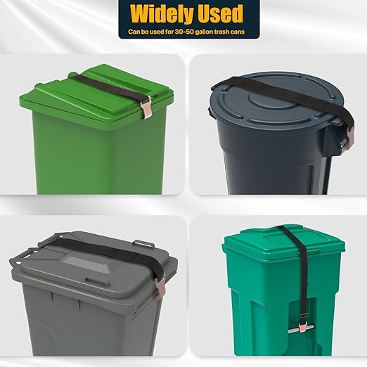 YYDSDOTA Wuno Shop Trash Can Lid Lock for Raccoons, Bear Proof Garbage Can Locks for Animals, Strong Outdoor Trash Bin Bungee Cord Strap, Locking Trash Can During Strong Winds (Black-2 Pack)