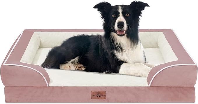 Comfort Expression Waterproof Orthopedic Dog Beds for Large Sized Dog | Supportive Egg Crate Foam Large Pet Bed with Removable Bolster, Dog Couch with Washable Cover & Non-Slip Bottom, 36x27 Inch