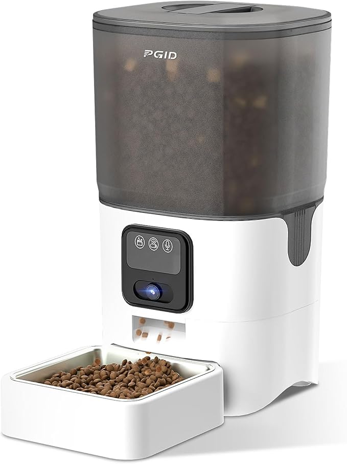 Automatic Cat Feeder with Camera, 1080P HD Video with Night Vision, 2.4G WiFi Pet Feeder for Cat & Small Dog, 2-Way Audio & Meal Call Pet Food Dispenser, Motion Capturing Auto Dog Feeder 6L