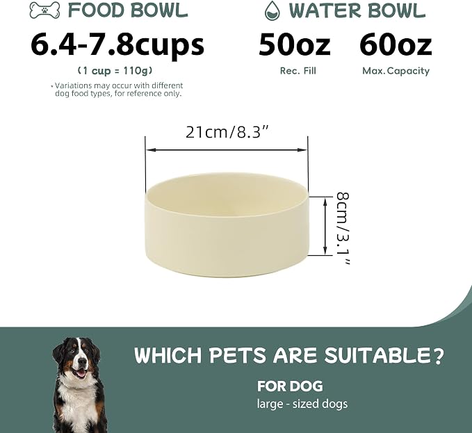 Havniva Ceramic Dog Bowls, Dog Food and Water Bowl Set, Dog Water Bowl | 8.3” Ceramic Dog Food Bowls with Non-Slip Rubber Base, Large Capacity, Dog Feeding Bowls for Large Dogs