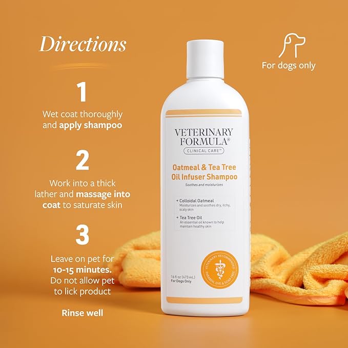 Veterinary Formula Clinical Care Dog Shampoo with Oatmeal and Tea Tree Oil, 16 oz – Gentle Shampoo for Dogs with Dry Skin, Soothes and Adds Moisture to Skin and Coat