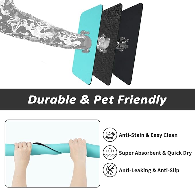 HotLive Dog Food Mat - Absorbent Cat Mat for Food and Water, No Stains Pet Feeding Bowl Mat, Easy to Clean Pet Placemats, Quick Dry Dog Water Dispenser Mat for Messy Drinkers | Teal 12"x 19"