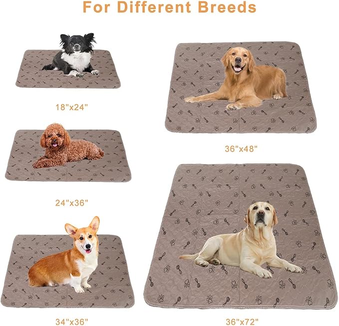 Peepeego 2Pack Pee Pads 36"x72"+Free Dog Comb, Waterproof Rugs Washable, Non Slip
