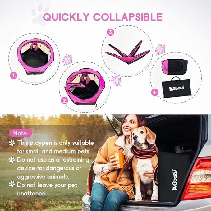 Portable Large Pet Cat Playpen for Indoor Outdoor Cats, Foldable Big Dog Playpen Tent Kennel Crate with Cover Enclosed for House Puppy Travel Camping (Large Size, Pink)