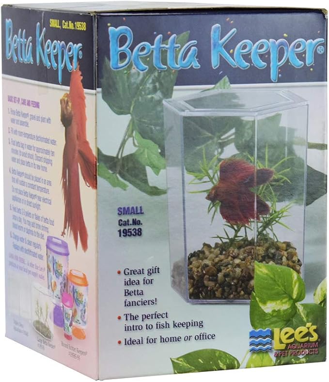 Lee's Betta Keeper with Lid, Gravel and Plant - Small