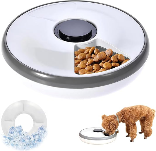 6-Meal Timed Automatic Cat & Dog Feeder with Cooling Pack, Programmable Portion Control Pet Food Dispenser for Dry & Semi-Wet Food, 12.4″×12.4″×2.99″