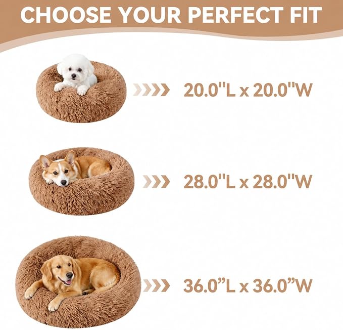 Cat Beds for Indoor Cats, Washable 20" Donut Pet Bed for Small Dogs | Fluffy pet bed with cozy plush comfort and supportive raised sides, perfect for lounging, napping and relaxing indoors.
