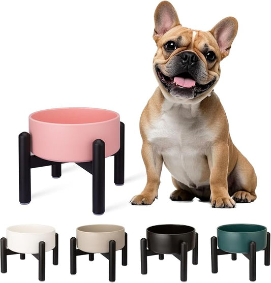 Raised Ceramic Dog Bowl Set with Stand, 2 Cups Elevated Dog Food Stand | 6.1'' Single Dog Food or Water Bowl Set, Non-Slip Dog Feeding Dishes for Small to Medium Breeds, 28.75 OZ, Pink