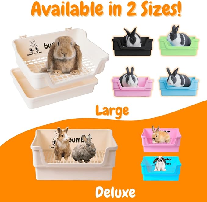 HoppScotch.bun Bumbox Large Rabbit Litter Box, 15.75" Training Cage with Plastic Grid for Small Animals, Indoor/Outdoor, Cream (Pack of 2)