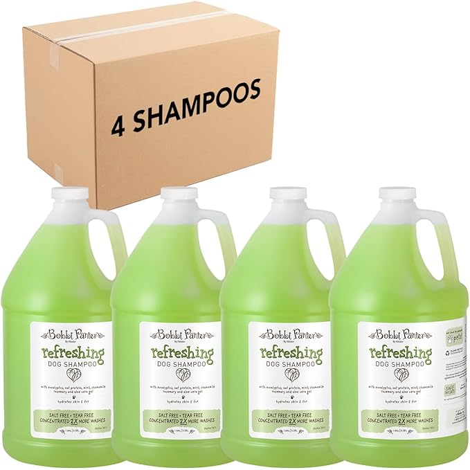 Bobbi Panter Refreshing Dog Shampoo Eucalyptus, Mint, Chamomile & Rosemary – Hydrating Natural Formula for Clean Fresh Coat, Tear-Free, 30:1 Concentrate, 1 Gallon (Case of 4)