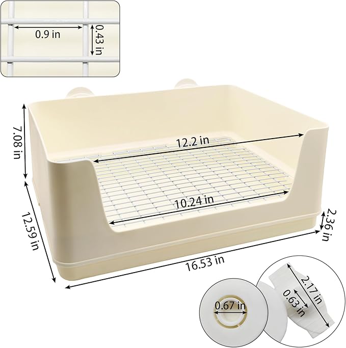 VCEPJH Extra Large Rabbit Litter Box for Cage, Plastic Litter Pan Corner Pet Toilet Small Animal Potty Tray with Metal Grate for Adult Guinea Pigs Chinchillas Ferrets (White)