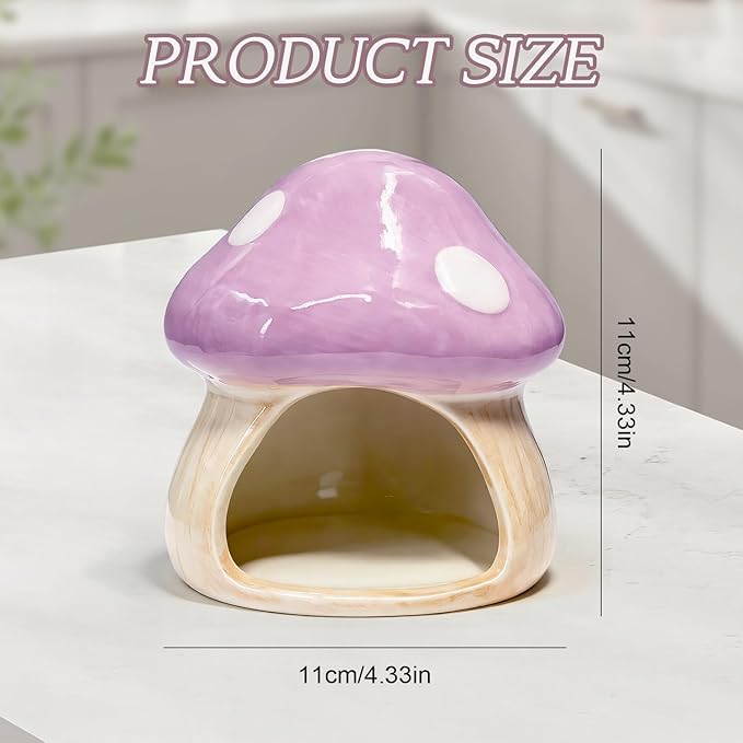 Betta Fish Tank Accessories, Ceramic Mushroom House Aquarium Decor - Cute Purple Hideout Cave Ornament for Small Fish, Shrimp, Goldfish, Hamsters & Reptiles (Purple)