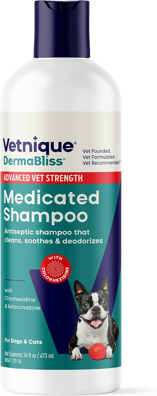 Vetnique Dermabliss Advanced Vet Strength Chlorhexidine for Dogs - Antibacterial Medicated Dog Shampoo - for Skin Infections & Irritation, Hot Spots & Redness Relief (Medicated Shampoo, 16oz)