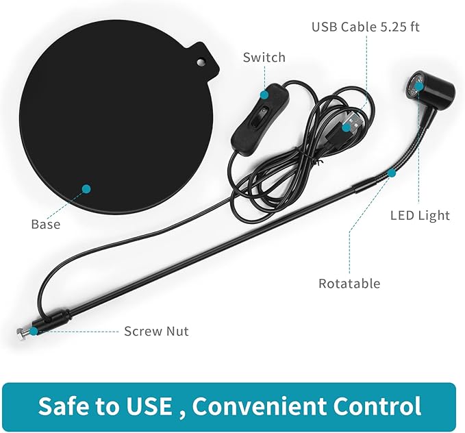 Oltraman LED Aquarium Light, 3W USB Powered Fish Tank Plant Lamp with Black Base Board for 360 Betta Fish Bowl, Potted Plants, Succulents, Miniature Landscape