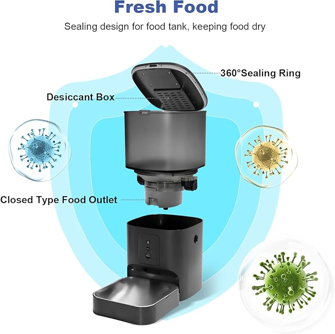 2.4G Automatic Cat Feeder, 4L WiFi Food Dispenser with 10s Voice Recorder, Pet Feeder up to 10 Meals per Day, Timed Cat Feeder with Dry Food Sealed Ring