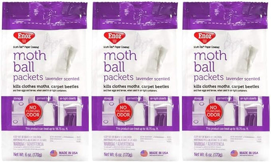 Enoz Lavender Scented Moth Ball Packets: Kills Clothes Moths, Carpet Beetles, Eggs and Larvae (6 oz Bag, 3 Pack)
