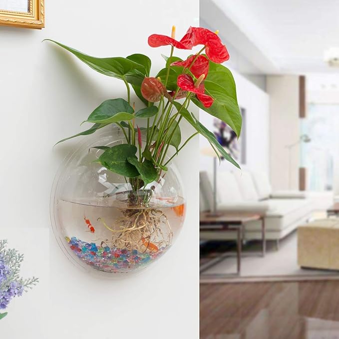 PRUGNA Wall-Hanging Fish Bowl Acrylic Wall-Mounted Plant Pot 1 Gallon Fish Tank 11.5-inches Decoration Planter