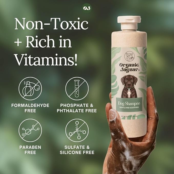 Organic Jaguar Natural Dog Shampoo – Hypoallergenic, Moisturizing, & Soothing for Sensitive Skin – All-Natural, Chemical-Free, Vegan, Cruelty-Free – Safe for Puppies & Dogs of All Breeds