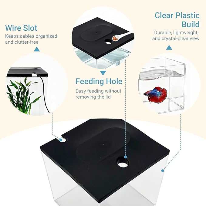 0.8-Gallon Cube Small Fish Tank, Shatterproof Plastic Fish Tank with LED Lighting, Temporary Fish Bowl for Fry, Isolation, Education & Decoration