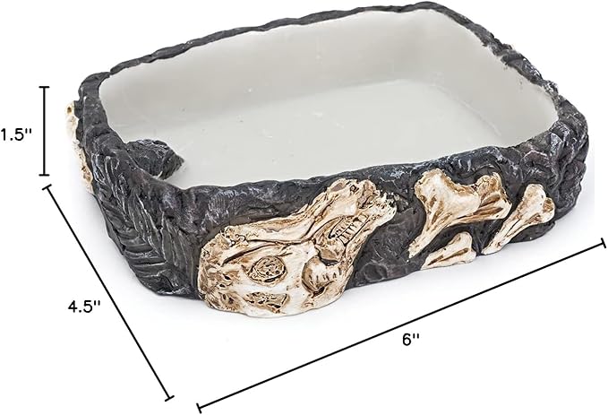Penn-Plax Reptology Reptile Fossil Rock Food/Water Dish – Great for Bearded Dragons, Geckos, Chameleons, Snakes, Hermit Crabs, and Many More – Medium