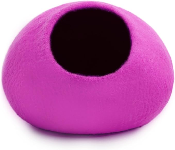 Luxurious Merino Wool Cat Cave - Foldable Hideaway Pod for Indoor Cats - Premium Felt Kitten Pet Enclosure - Covered Cat House for Ultimate Cozy Comfort by Woolygon (Purple Plain)