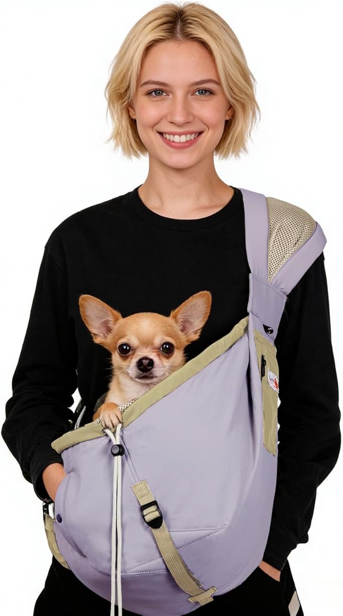 Dog Carrier Sling, Dog Carriers for Small Dogs Up to 20lbs, Purple | Puppy Sling, Cross Body Carrying Bag, Soft Front Pouch, Adjustable Shoulder Strap, Breathable Mesh Pet Backpack for Hiking