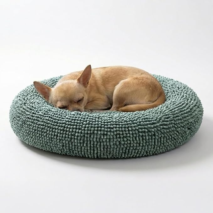 Muddy Mat® Cloud K-9 Bed for Dogs & Cats, Soft & Relaxing Donut Dog Bed, Chenille Material, Removable Cover, Washable & Dryer Safe–Seafoam Green Small(25'x25')
