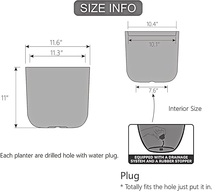 11 Inch White Planter, Large Plastic Plant Pots with Drainage Holes and Rubber Plug, UV Resistant Indoor Outdoor Flower Pot, Modern Decorative Cylinder for Home & Office, Chalk White