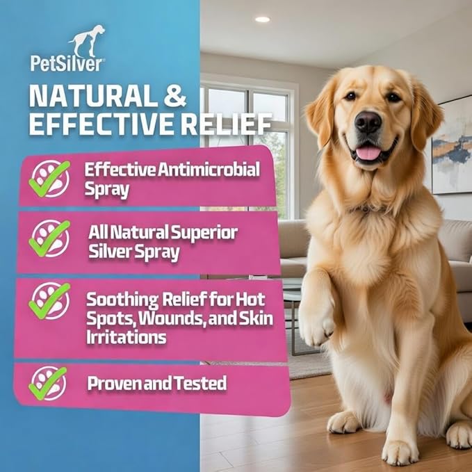 PetSilver Wound & Skin Spray - Dog Wound Spray, Hot Spot, Allergy Relief for Dogs, Itch Spray for Cats - Natural Skin Soother - Chelated Silver, Superior to Colloidal Silver - Made in USA - 16 fl oz