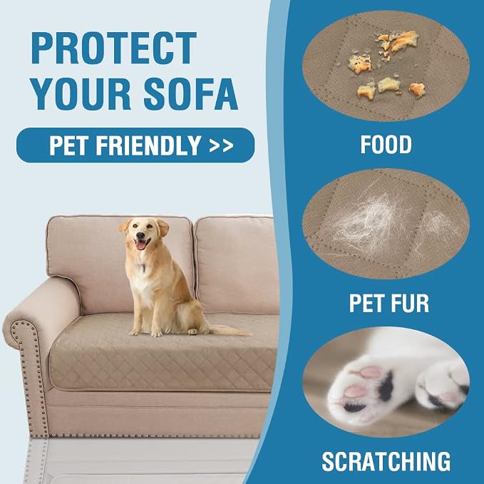 H.VERSAILTEX Couch Cover for Dogs Washable 100% Waterproof Sofa Cushion Cover Dog Bed Cover Non-Slip Pet Blanket for Sofa Cushion Protector, 35" x 74", Khaki