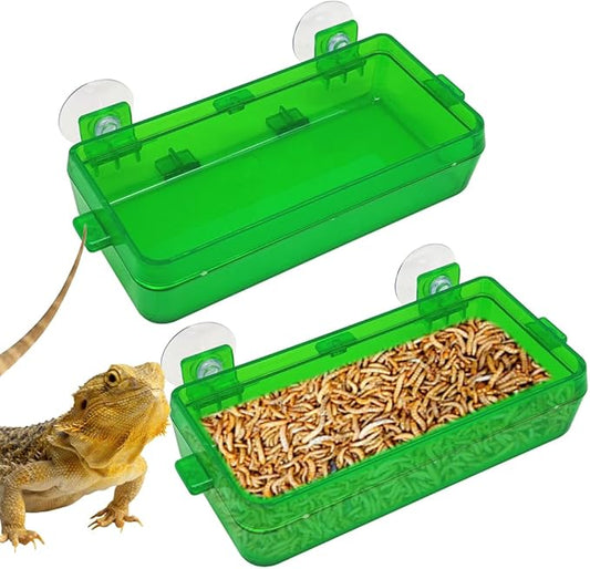 Reptile Feeder Chameleon Bowl 2 Pcs Anti-Escape Food Dish Bowl with Suction Cup for Chameleon Iguana Lizard Reptile Food and Water Feeding (Green, M)