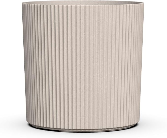 Mayne Haven 14-Inch Fluted Planter, Round Planters for Outdoor Plants, Lightweight Concrete Look Plant Pots for Porch, Patio, Garden and Entryway Décor, Chai