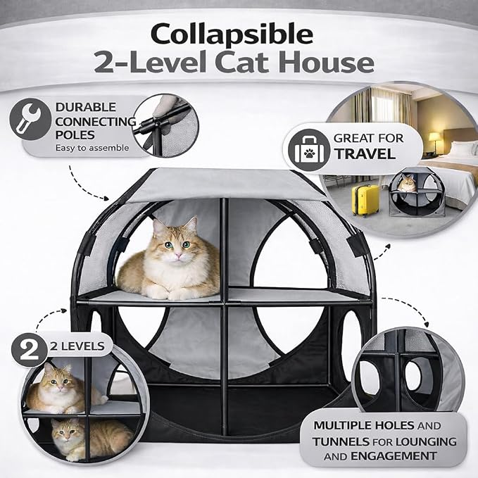 Pet Life ® 'Kitty-Play' Obstacle Easy-Assembly and Collapsible 2-Level Portable Interactive Engaging Travel Cat Tree or Kitty Maze Lounger
