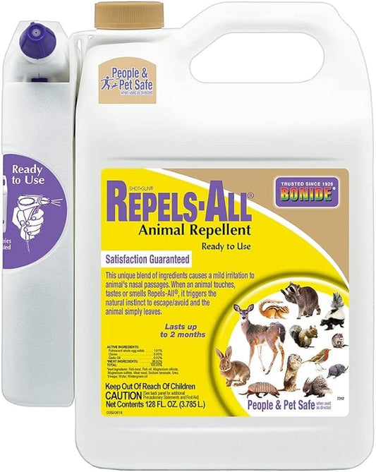 Bonide Repels-All Animal Repellent, 128 oz Ready-to-Use with Power Sprayer, Deters Pests from Lawn & Garden, People & Pet Safe