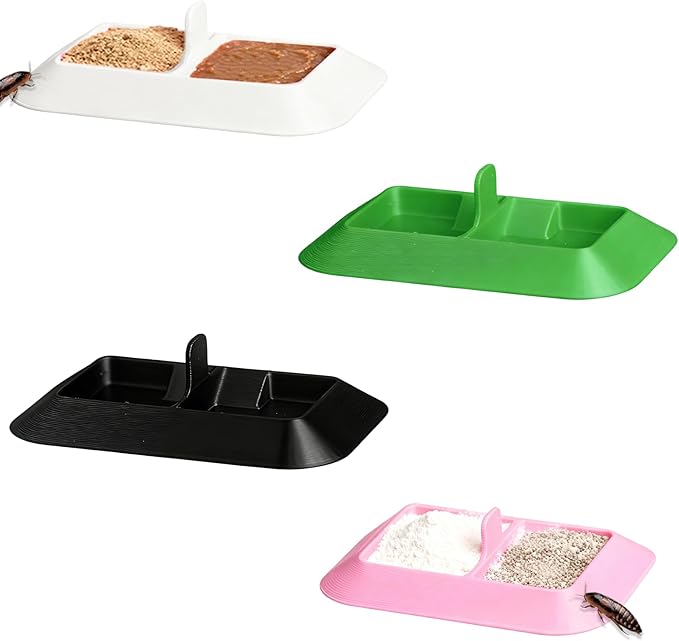 4PCS Dual Isopod Feeding Dish – Tiny Water & Food/Dry & Wet Feeder Bowl for Spiderlings, Juvenile Tarantula, Small Reptiles & Dubia Roaches– Vivarium Accessor