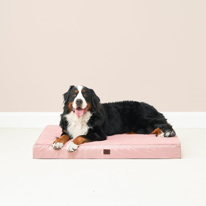 EHEYCIGA Orthopedic Dog Bed Large with Removable Washable Cover, 41IN Pink | Egg Crate Foam Support, Durable Oxford fabric, Non-Slip Bottom, Machine Washable, Soft Waterproof Plush Pet Bed Mat For Crate