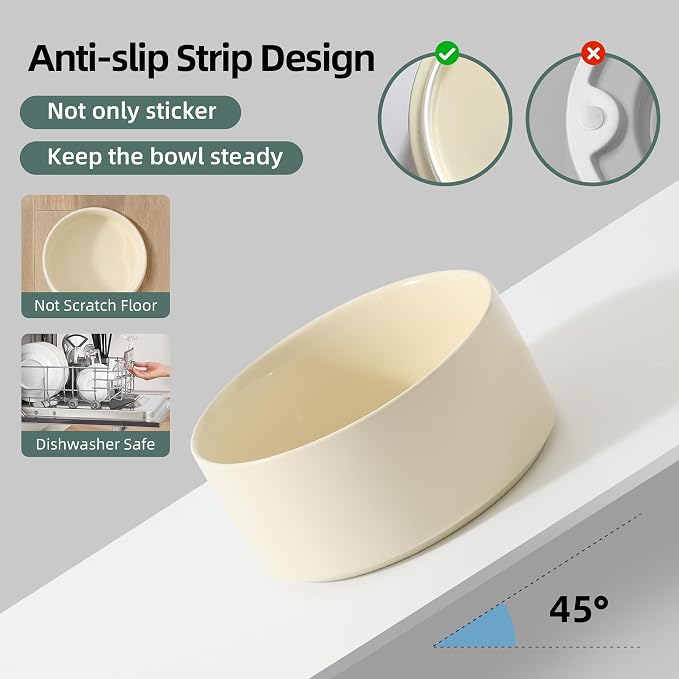 Havniva Elevated Dog Bowls Ceramic Dog Bowls with Stand, Dog Food Bowl | 8.3” Raised Dog Bowls with Non-Slip Wood Stand, Dog Food and Water Bowl Set, Double Dog Feeding Bowls for Large Dogs