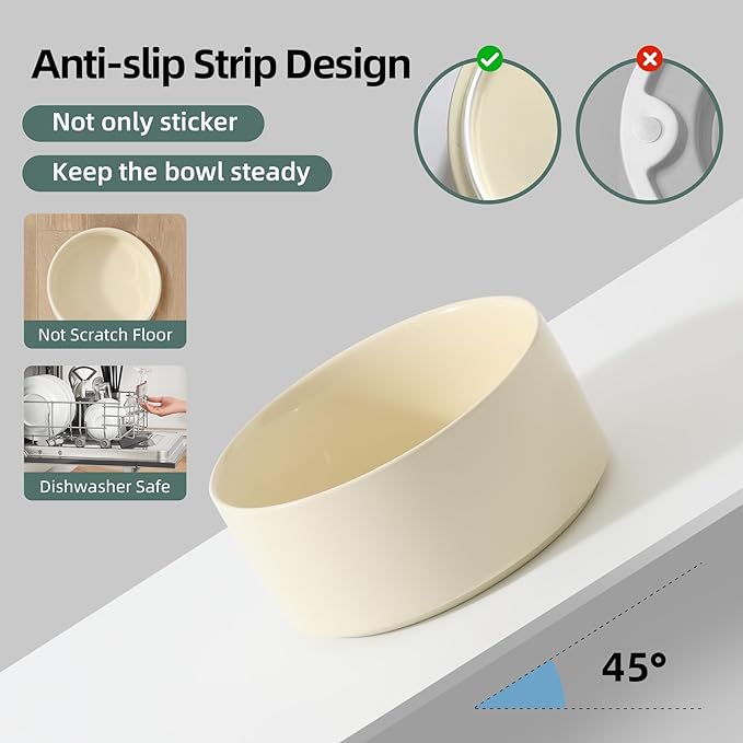 Havniva Elevated Dog Bowls Ceramic Dog Bowls with Stand, Dog Food Bowl | 8.3” Raised Dog Bowls with Non-Slip Wood Stand, Dog Food and Water Bowl Set, Dog Feeding Bowls for Large Dogs