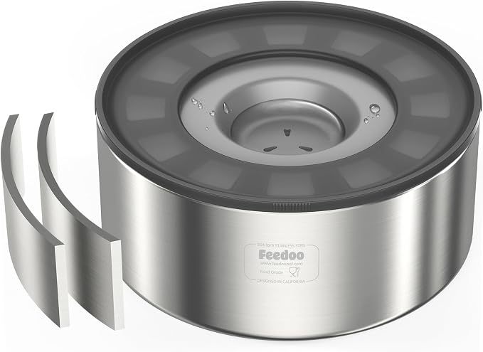 2L No Spill Water Bowl for Dogs, Double-Wall Stainless Steel with Splash-Proof Paws Lid and Floating Disk, Non-Slip Base, Easy to Clean Slow Water Feeder for Small Medium Dogs