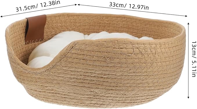 FRCOLOR Woven Cat Bed with Cushion Breathable Summer Pet Nest Cat Sleeping Bed for Cats and Small Dogs Indoor Pet Sleeping House 12.99 X 12.40 X 5.11 in