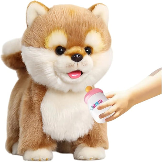 CU-MATE Plush Interactive Simulation Dog-Realistic Puppy Electronic Toy Dog Cat with Walking/Barking/Wagging Tail/Talking-Like Real Robotic Present (Electric Akita)