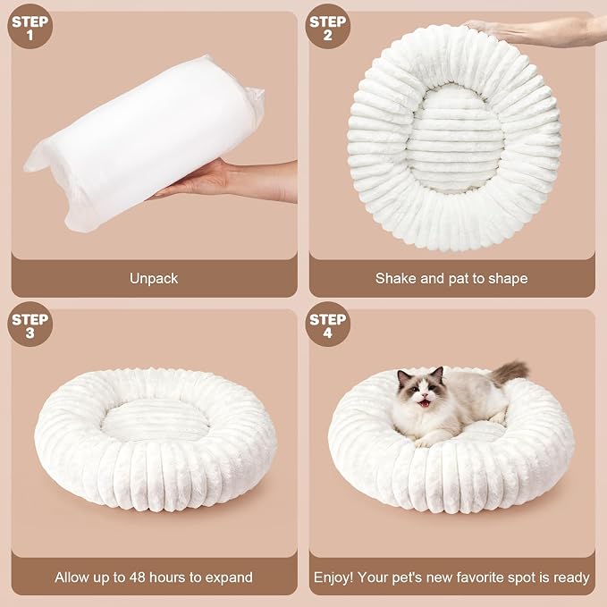 Donut Pet Bed for Indoor Cats and Small Dogs, Self-Heating Dog Bed with Non-Slip Bottom, Winter Comfort Dog Beds for Puppies, Washable & Portable Egg Tart Shape (S) Small cat Bed self Warming