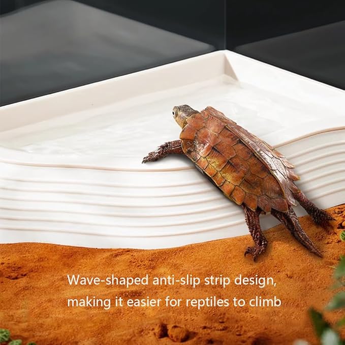 3 Pcs Tortoise Water Dish with Ramp Leaf Tortoise Water Food Bowls Reptile Water Dish Amphibians Habitat Accessories for Lizard Turtle Horned Frog Brown